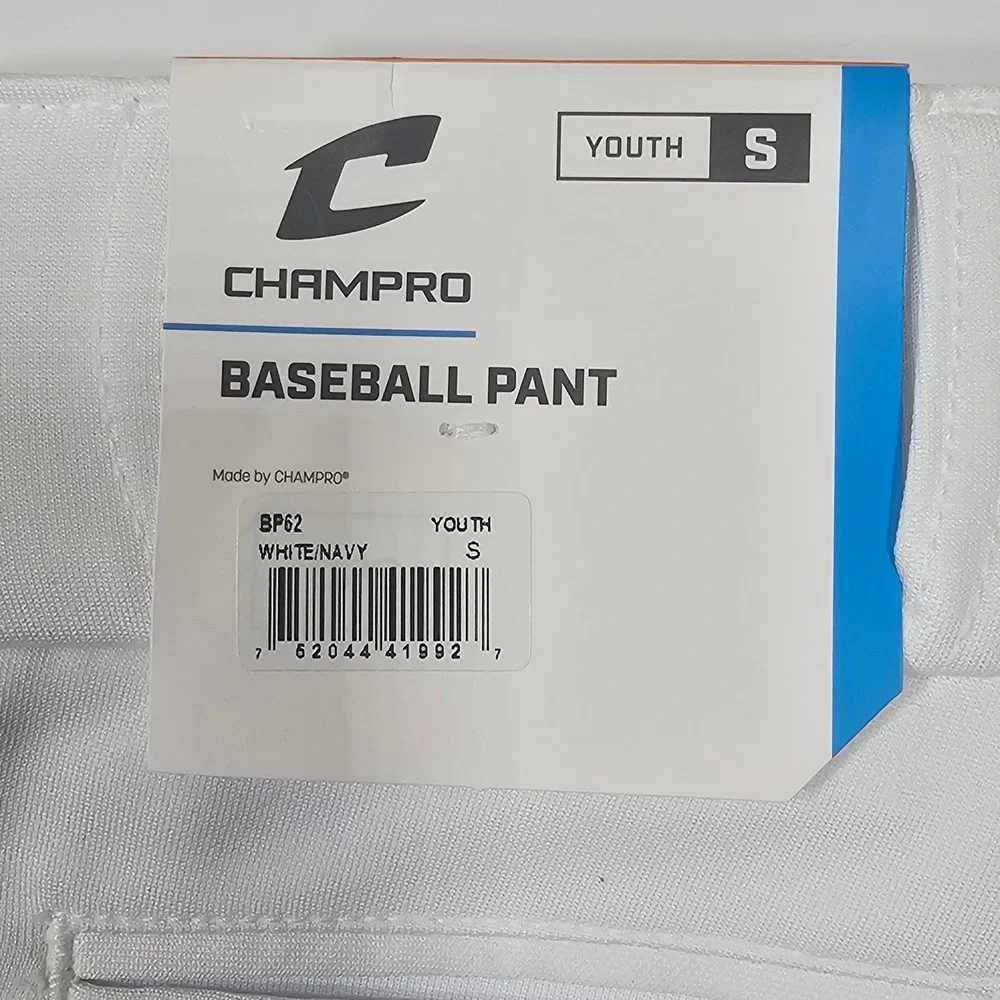 Champro‎ BP62 Youth Small White Baseball Pants Navy Blue Side Stripe NWT